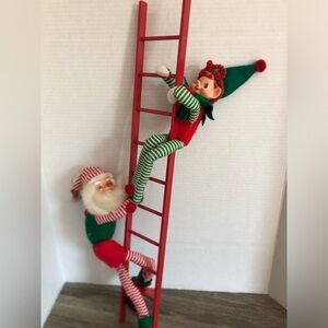 Vtg Santa and Elf Climbing Ladder Decor